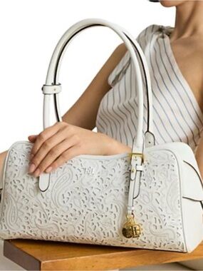 Polo by Ralph Lauren White Laser-Cut Satchel with Gold Charm